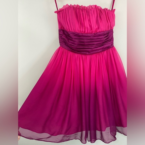 Vintage Betsy Johnson Y2K Strapless Silk Mini Dress Purple Pink Size 6 - Picture 3 of 11